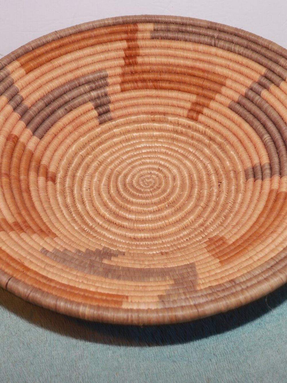 African Coiled Grass Basket Handwoven Bowl Hausa Tribal Art 13" Wide 5" Tall